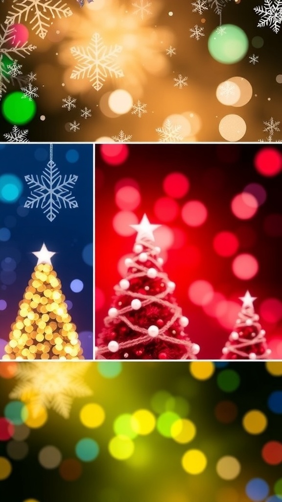 A selection of colorful Christmas backgrounds for iPad featuring holiday decorations and winter scenes.